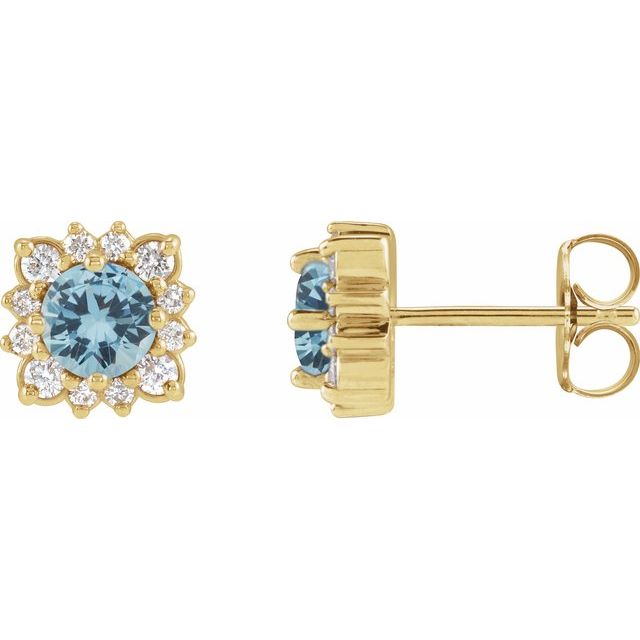 14K Yellow Natural Aquamarine & 1/5 CTW Natural Diamond Halo-Style Earrings