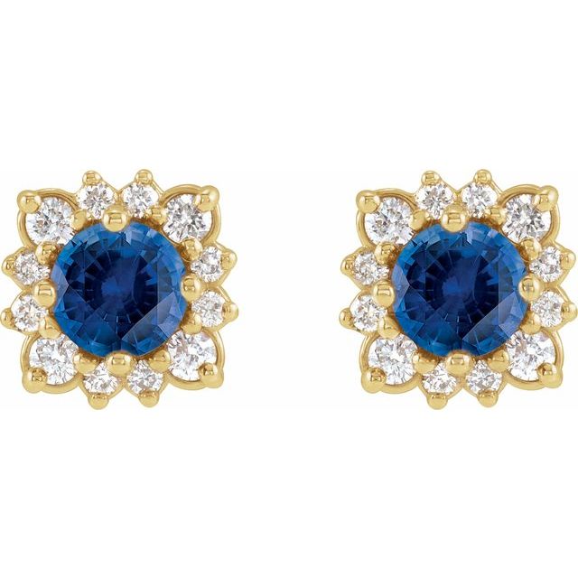 14K Yellow Lab-Grown Blue Sapphire & 1/5 CTW Natural Diamond Halo-Style Earrings