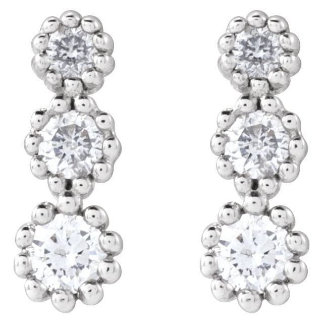 14K White 1/8 CTW Natural Diamond Three-Stone Earrings