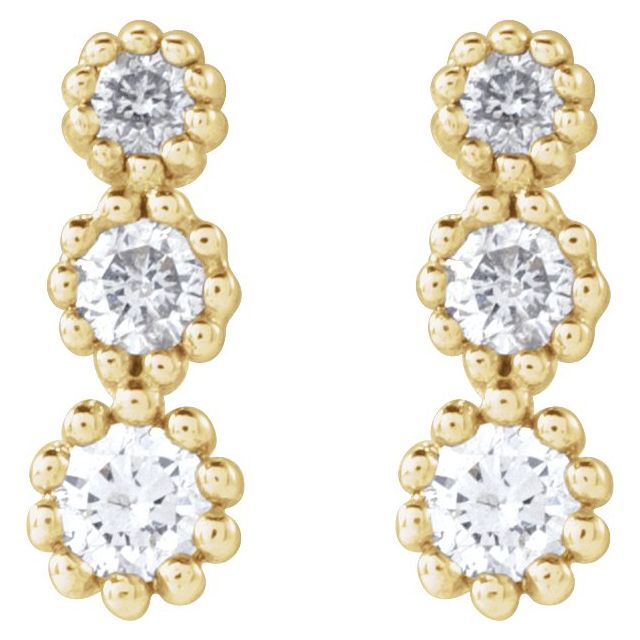 14K Yellow 1/8 CTW Natural Diamond Three-Stone Earrings