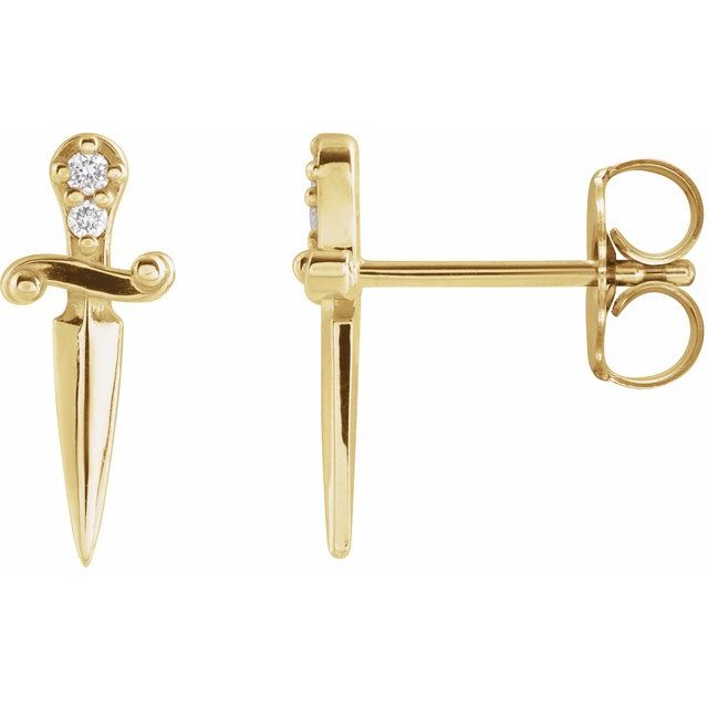 14k Yellow .025 Ctw Natural Diamond Dagger Earrings
