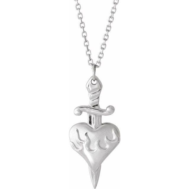 Sterling Silver Heart & Dagger 16-18' Neckalce