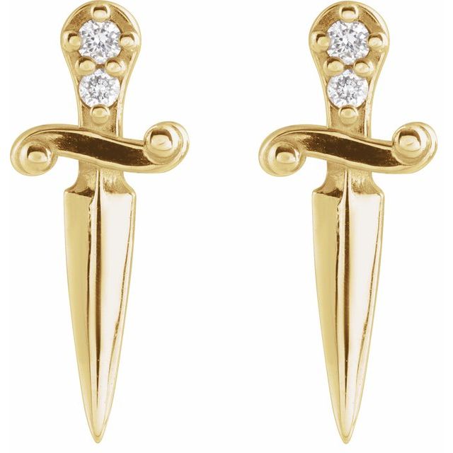 14k Yellow .025 Ctw Natural Diamond Dagger Earrings