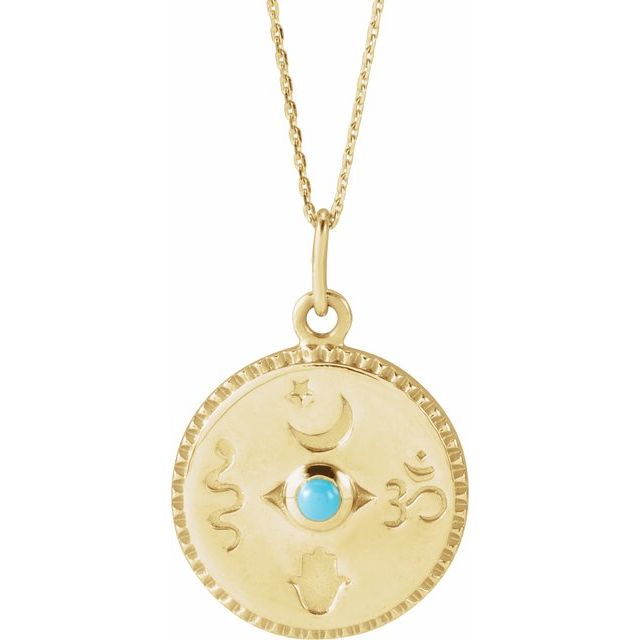 14K Yellow Natural Turquoise Spiritual 18' Necklace