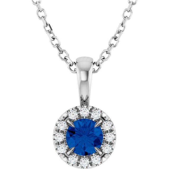 14K White 4 mm Natural Blue Sapphire & .05 CTW Natural Diamond 16-18' Necklace