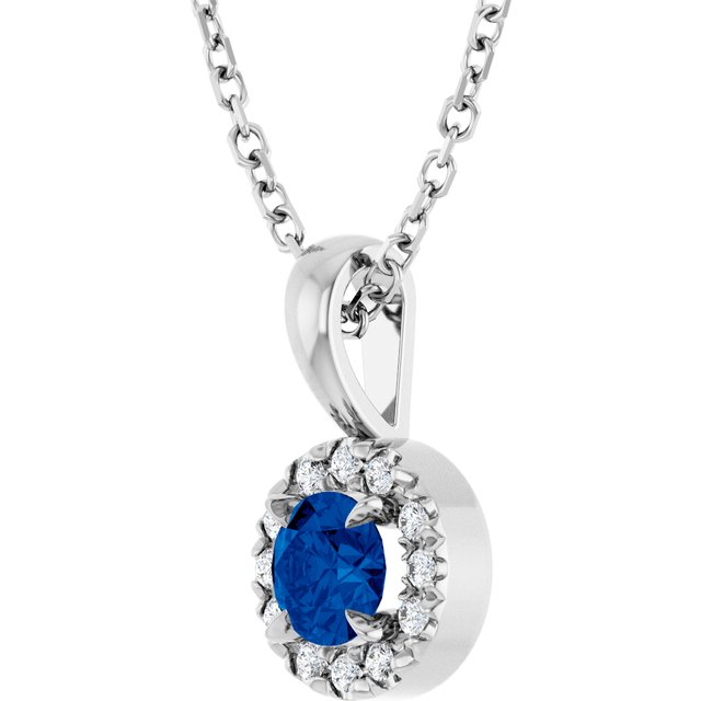 14K White 4 mm Natural Blue Sapphire & .05 CTW Natural Diamond 16-18' Necklace