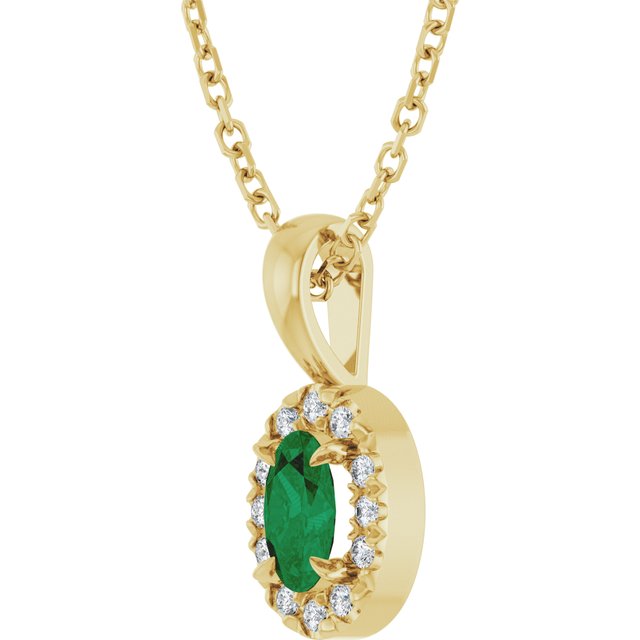 14K Yellow 5x3 mm Natural Emerald & .05 CTW Natural Diamond 16-18' Necklace