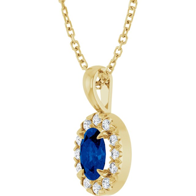 14K Yellow 6x4 mm Lab-Grown Blue Sapphire & 1/10 CTW Natural Diamond 16-18' Necklace