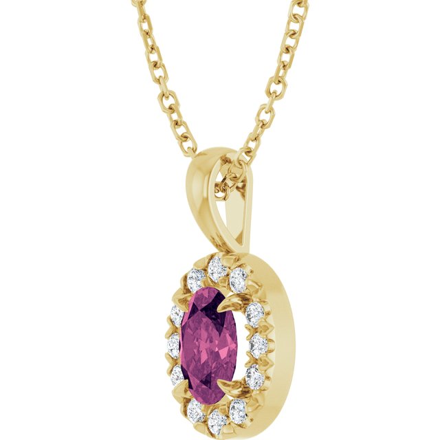 14K Yellow 6x4 mm Natural Pink Tourmaline & 1/10 CTW Natural Diamond 16-18' Necklace