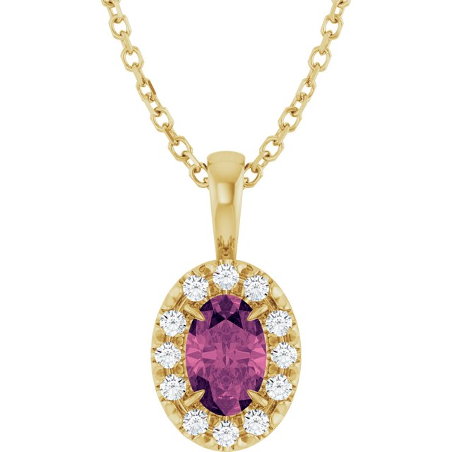 14K Yellow 6x4 mm Natural Pink Tourmaline & 1/10 CTW Natural Diamond 16-18' Necklace