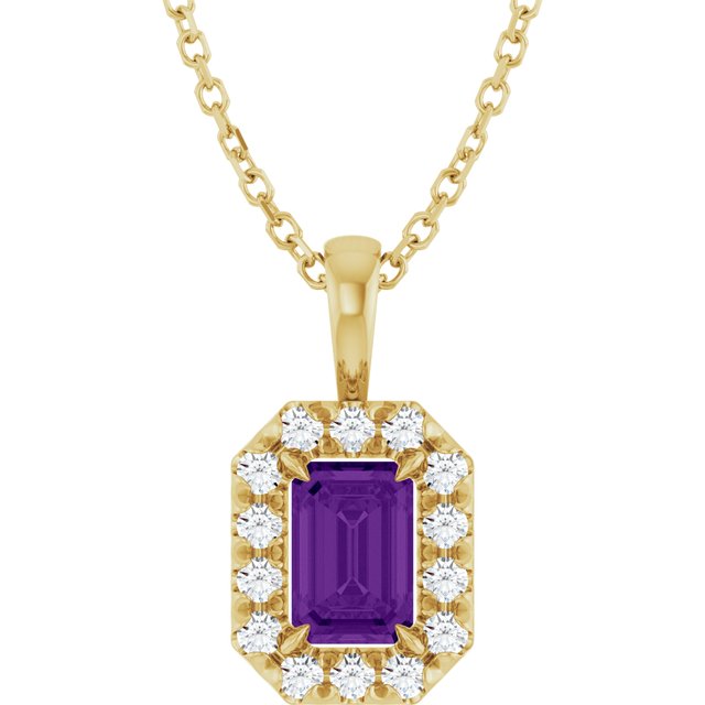 14k Yellow 6x4 Mm Natural Amethyst & 1/5 Ctw Natural Diamond 16-18' Necklace