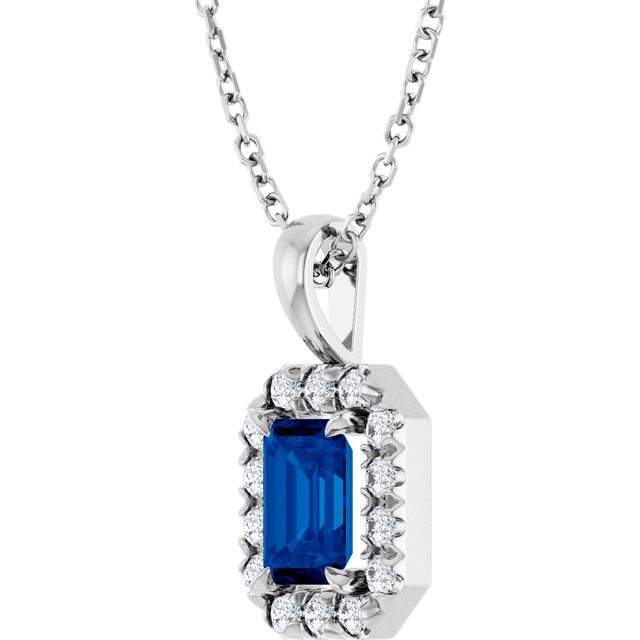 14K White 6x4 mm Natural Blue Sapphire & 1/5 CTW Natural Diamond 16-18' Necklace