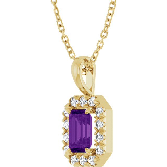 14k Yellow 6x4 Mm Natural Amethyst & 1/5 Ctw Natural Diamond 16-18' Necklace