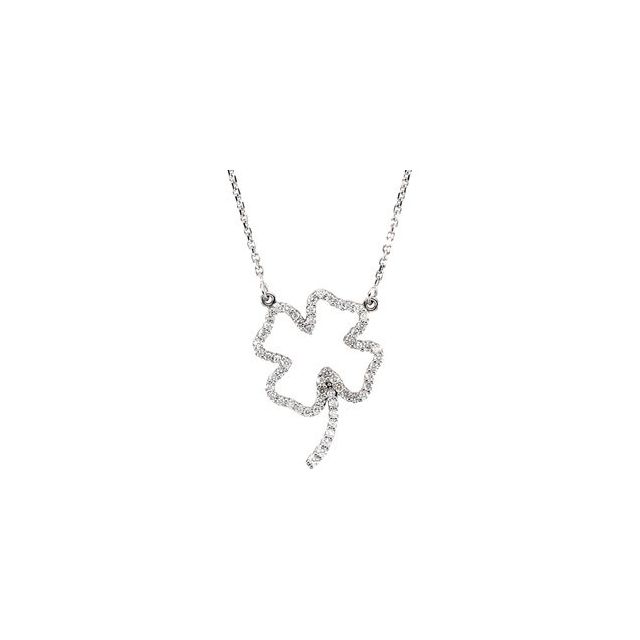 14K White 1/4 CTW Natural Diamond Four-Leaf Clover 16' Necklace