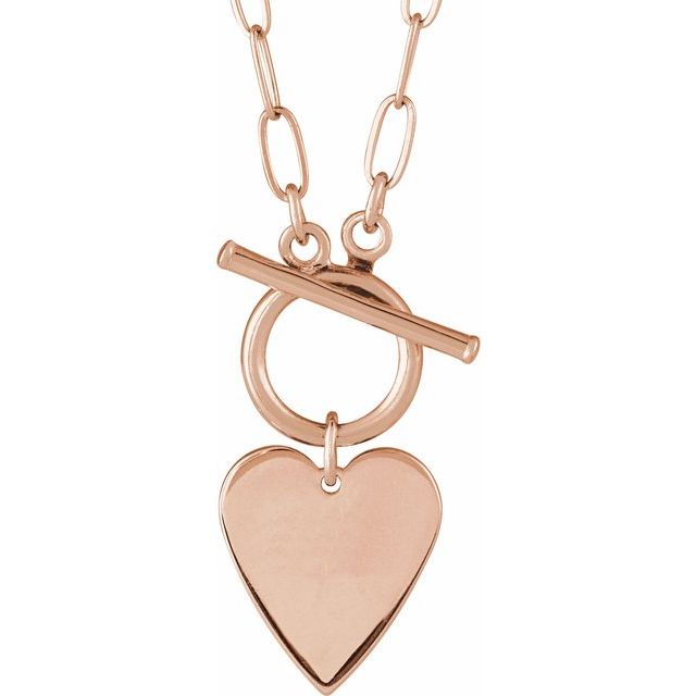 14K Rose Engravable Heart Toggle 18' Necklace
