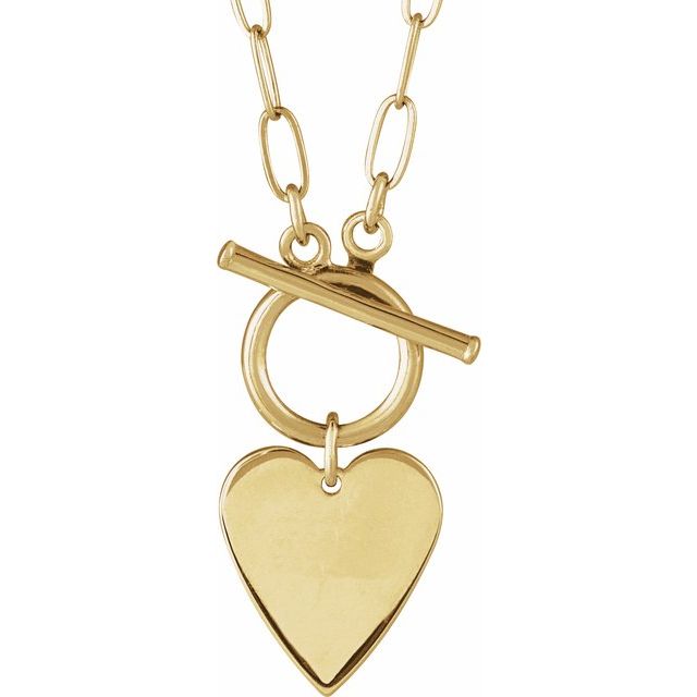 14K Yellow Engravable Heart Toggle 18' Necklace