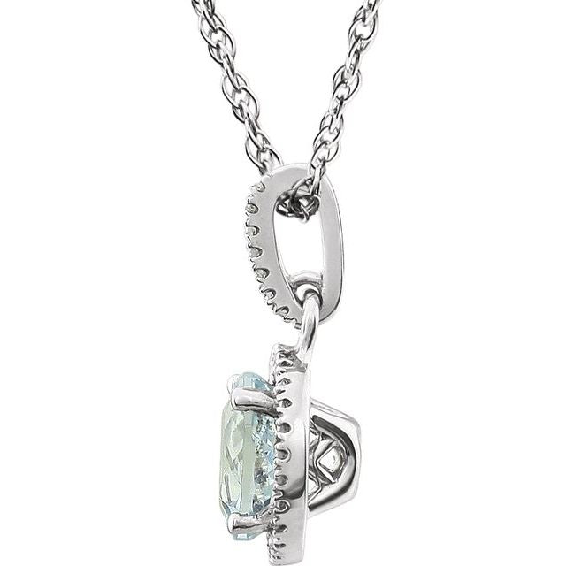14K White Natural Aquamarine & 1/10 CTW Natural Diamond 18' Necklace