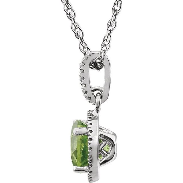 14K White Natural Peridot & 1/10 CTW Natural Diamond 18' Necklace