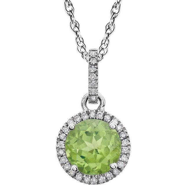 14K White Natural Peridot & 1/10 CTW Natural Diamond 18' Necklace