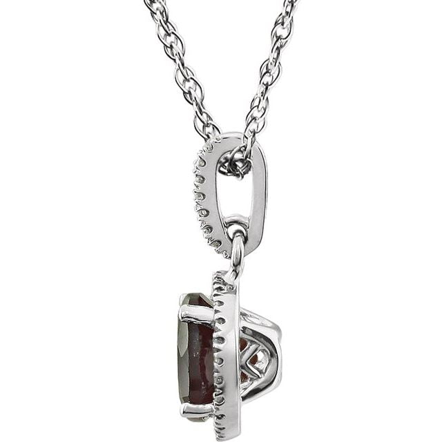 14K White Natural Mozambique Garnet & 1/10 CTW Natural Diamond 18' Necklace