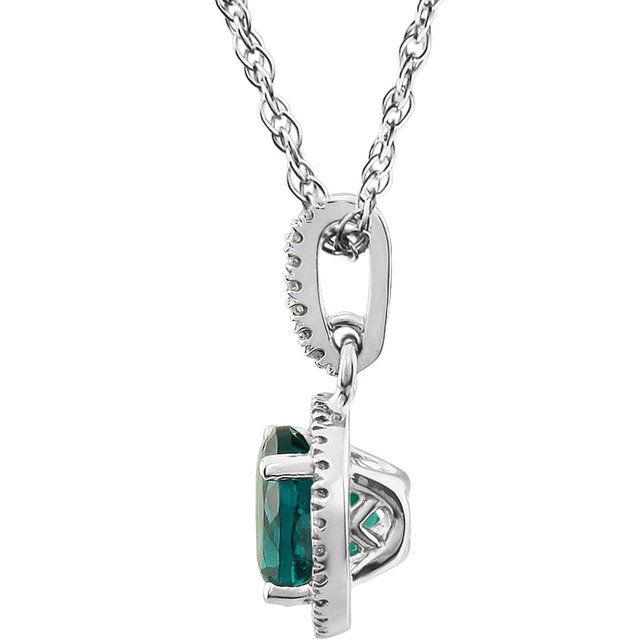 14K White Lab-Grown Emerald & 1/10 CTW Natural Diamond 18' Necklace