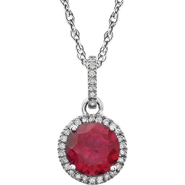 14K White Lab-Grown Ruby & 1/10 CTW Natural Diamond 18' Necklace