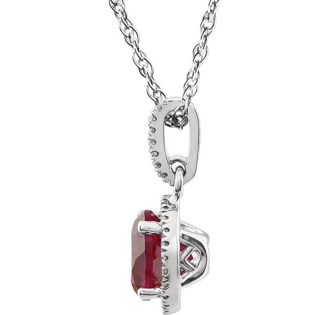 14K White Lab-Grown Ruby & 1/10 CTW Natural Diamond 18' Necklace