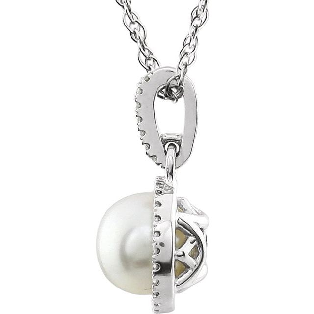 14K White Cultured White Freshwater Pearl & 1/10 CTW Natural Diamond 18' Necklace