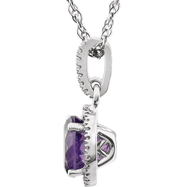 14K White Natural Amethyst & 1/10 CTW Natural Diamond 18' Necklace