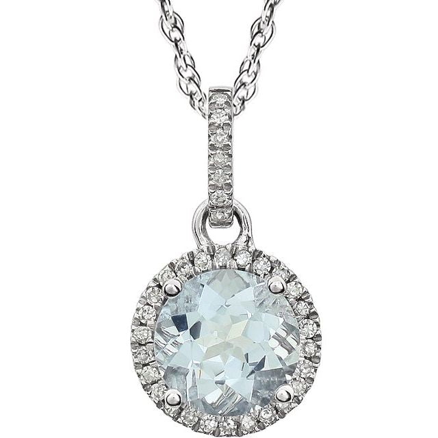 14K White Natural Aquamarine & 1/10 CTW Natural Diamond 18' Necklace