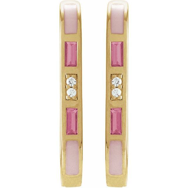 14K Yellow Natural Pink Tourmaline & .02 CTW Natural Diamond 19.6 mm Hoop Earrings