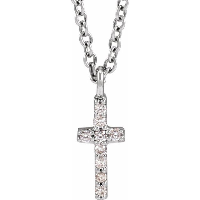 14K White .03 CTW Natural Diamond Cross 18' Necklace