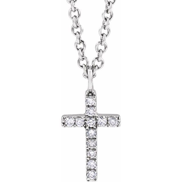 14K White .04 CTW Natural Diamond Cross 18' Necklace