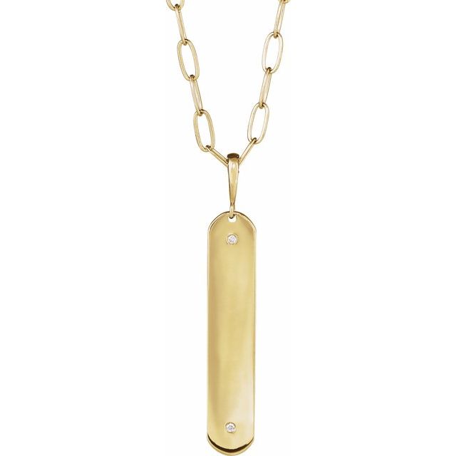 14K Yellow .0075 CTW Natural Diamond Engravable Bar 18' Necklace