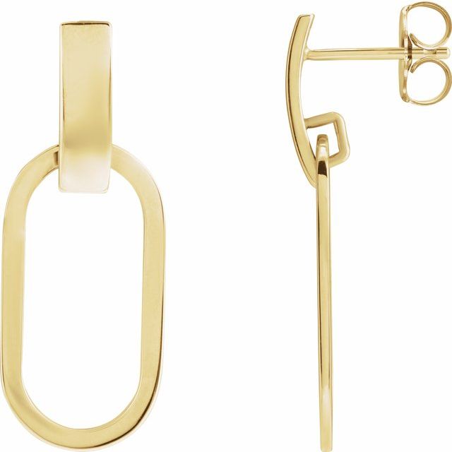 14K Yellow Elongated Oval Geometric Earrings
