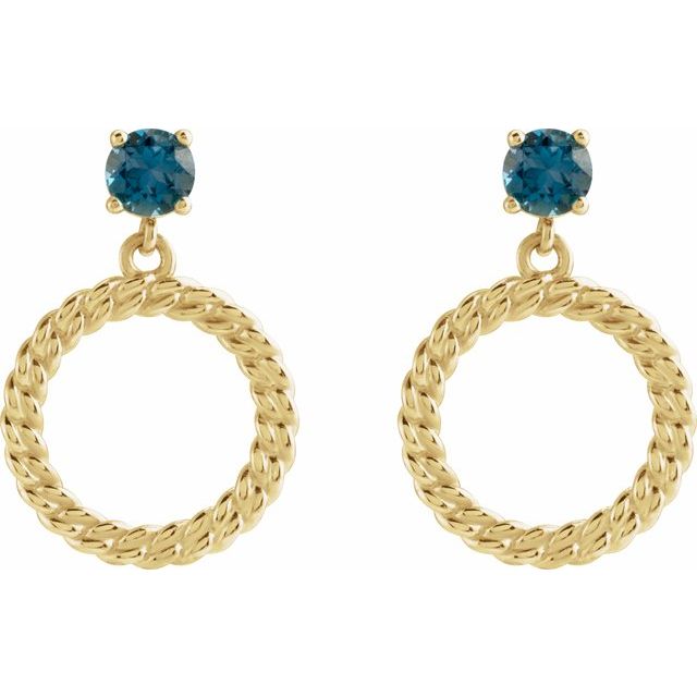 14K Yellow Natural London Blue Topaz Chain Link Earrings