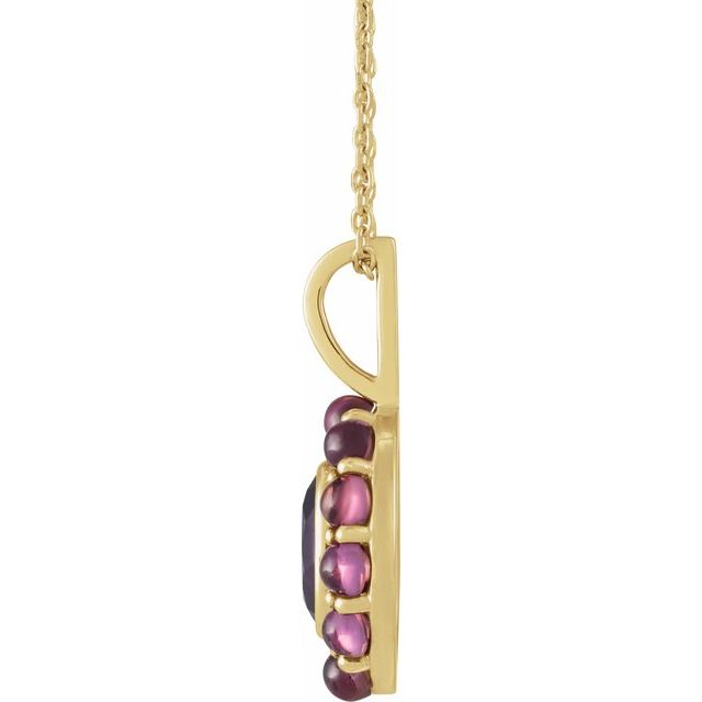 14K Yellow Natural Amethyst & Natural Rhodolite Garnet Halo-Style 16-18' Necklace