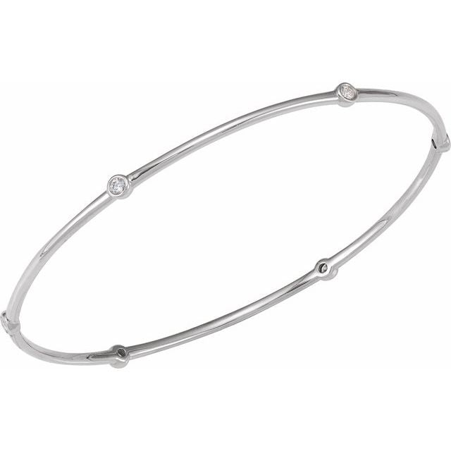Sterling Silver 1/4 Ctw Natural Diamond Bezel-set Bangle 8' Bracelet