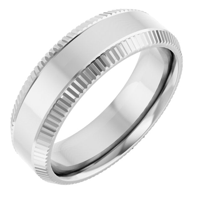 14K White 6 mm Beveled Edge Pattern Band Size 10.5