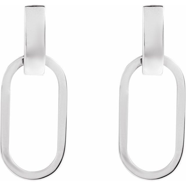 14K White Elongated Oval Geometric Earrings
