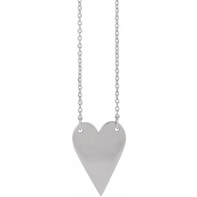 14K White Engravable Heart 18' Necklace