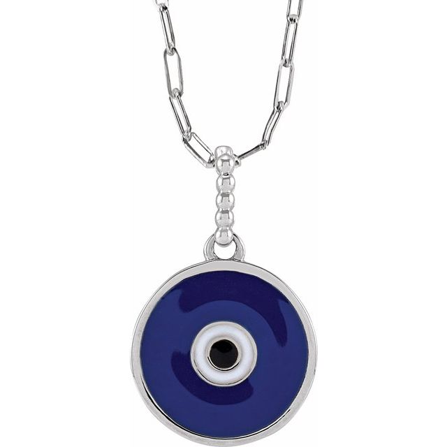 Sterling Silver Blue Enamel Evil Eye 18' Necklace