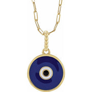 14K Yellow Blue Enamel Evil Eye 18' Necklace