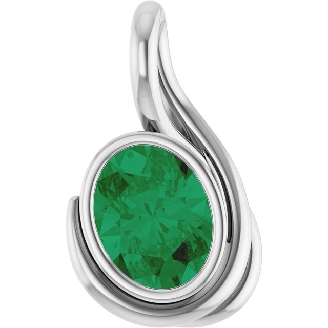 14K White Lab-Grown Emerald Pendant