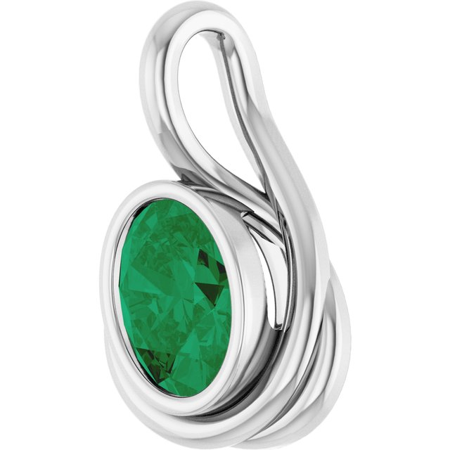 14K White Lab-Grown Emerald Pendant