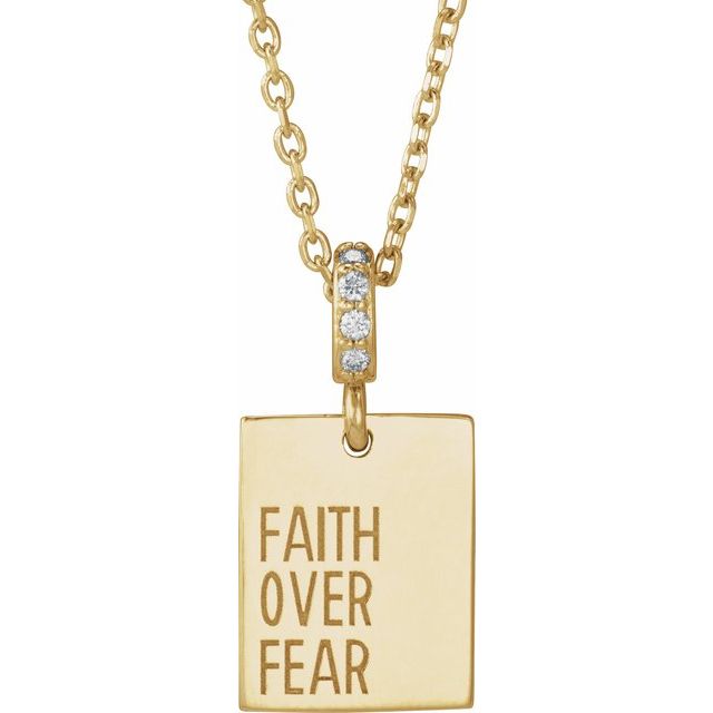 14K Yellow .02 CTW Natural Diamond Faith Over Fear 16-18' Necklace
