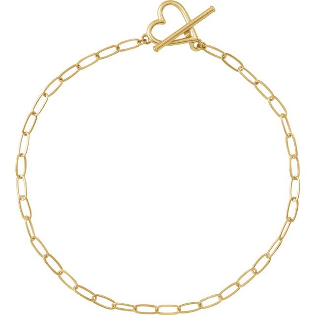 14K Yellow Heart & Paperclip-Style Chain 6' Bracelet