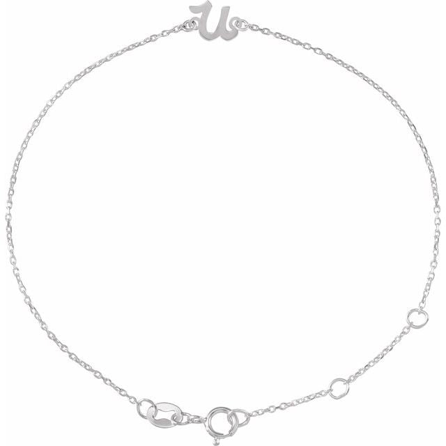 Sterling Silver Initial U 6 1/2-7 1/2' Bracelet
