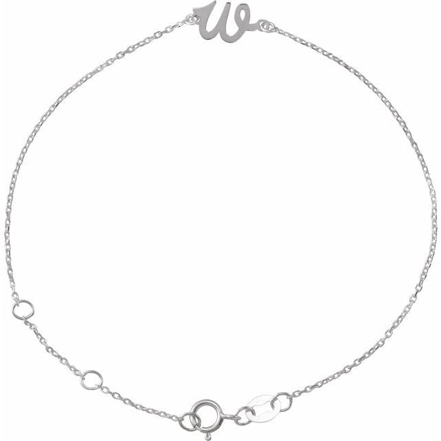 Sterling Silver Initial W 6 1/2-7 1/2' Bracelet