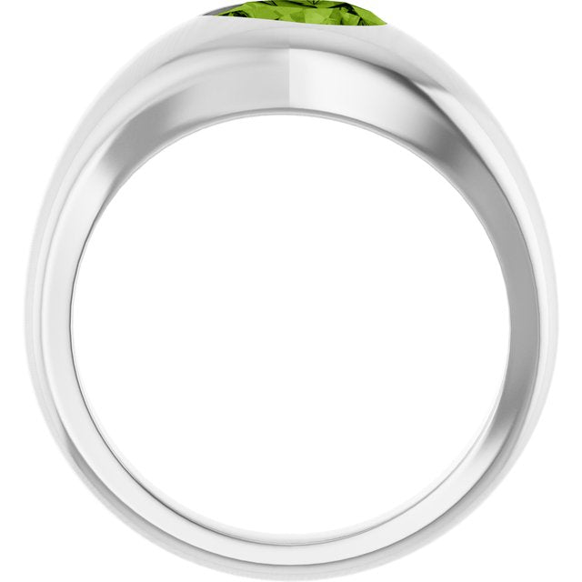 14K White Natural Peridot Ring